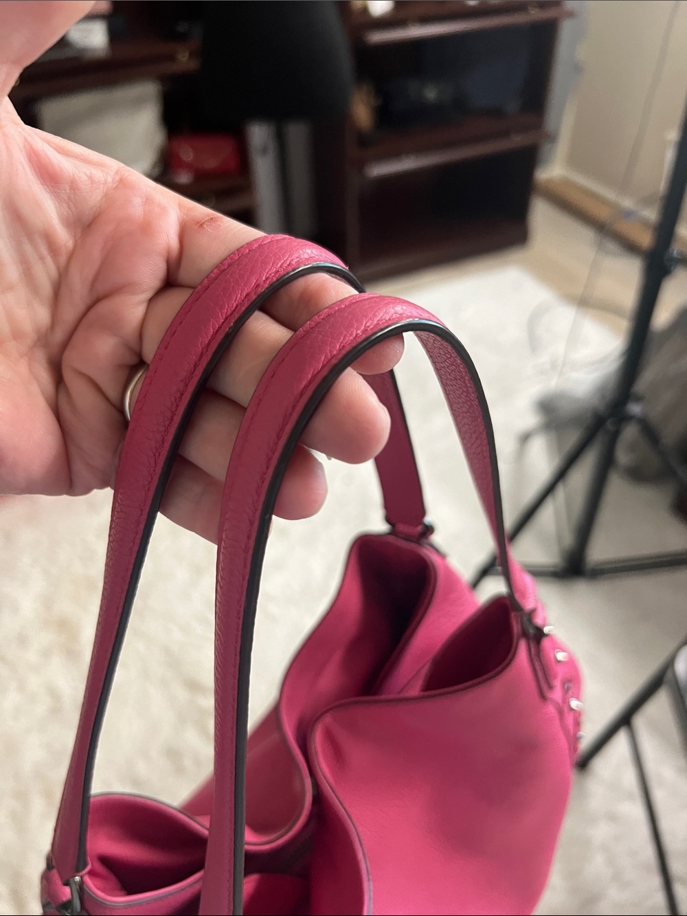 Coach Edie Dahlia Rivet Gunmetal Pink Pebbled Leather Shoulder Bag - Picture 4 of 11